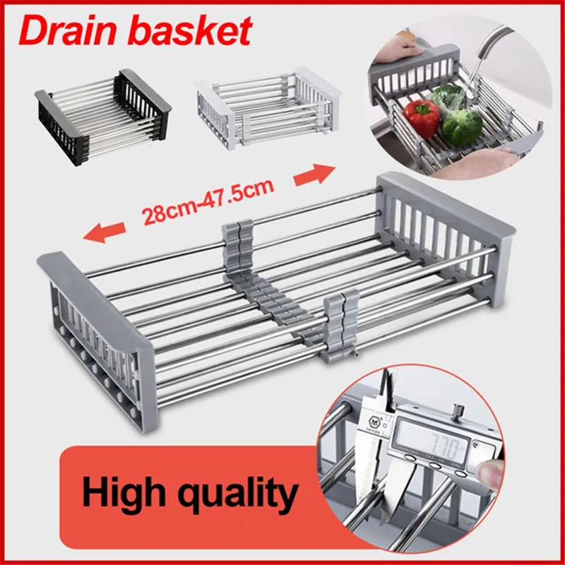 Multifunctional Adjustable Kitchen Sink Drain Rack Stainless Steel Fruit Vegetable Drainer Kithchen Tableware Dish Storage Rack