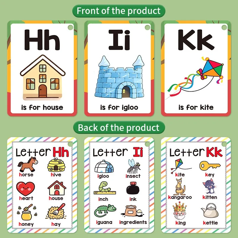 156 Words A-Z Learning Cards with Pictures, 27 English Word Cards, Educational Cognitive Games