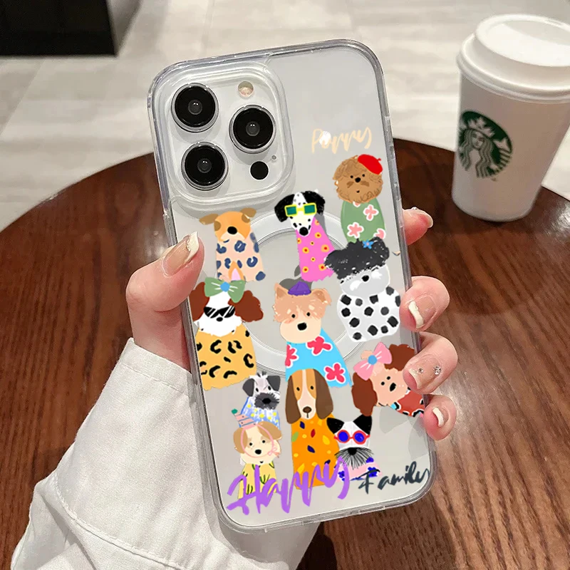 

Trendy Dog Family Magnetic Wireless Charging Phone Case For iPhone 16 11 17 15 13 14 12 Pro Max 14 15 16 Plus For Magsafe Cases