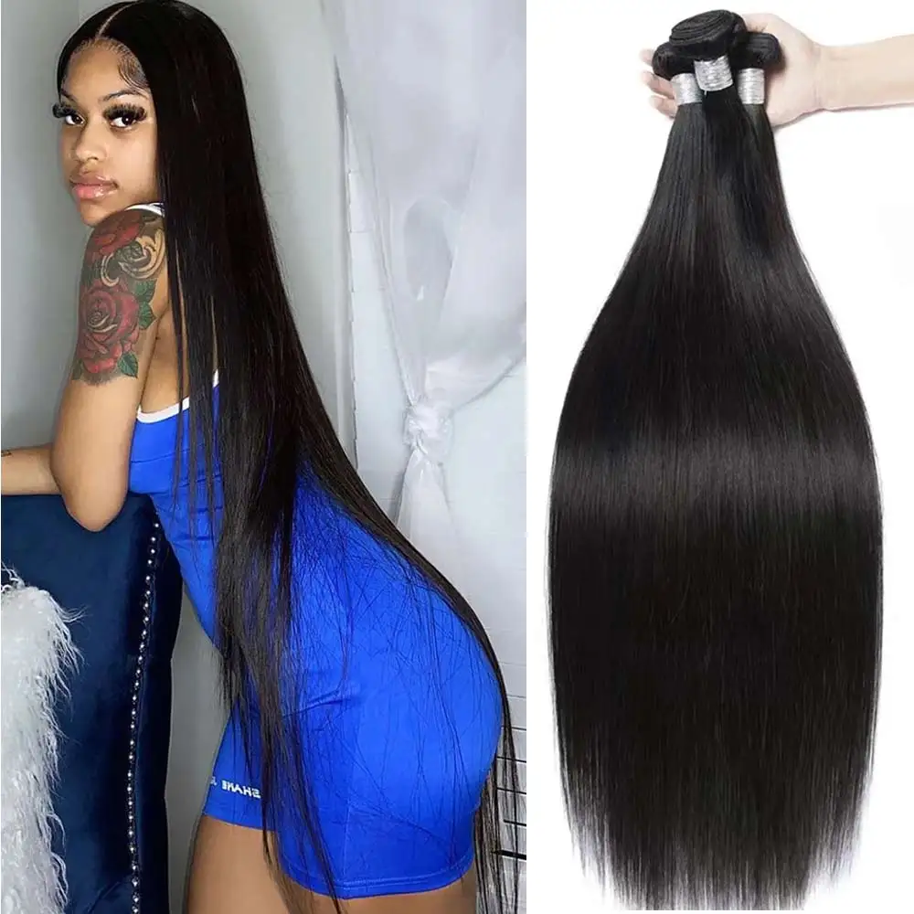 30 32 Inch Straight Human Hair Bundles Brazilian Virgin Hair Weave Bundles Bone Straight Human Hair Bundles Remy Hair Extensions