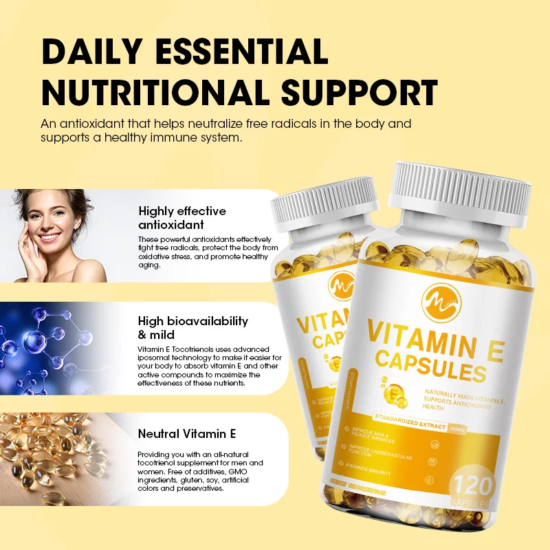 Natural Antioxidant Vitamin E 180MG (400 IU) Mixed Supports Immune System & Skin Nutrition Gluten Vitamin dietary supplements