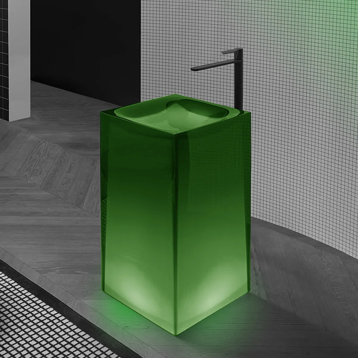 Square transparent washbasin, hotel integrated floor standing washbasin, homestay colored transparent column basin