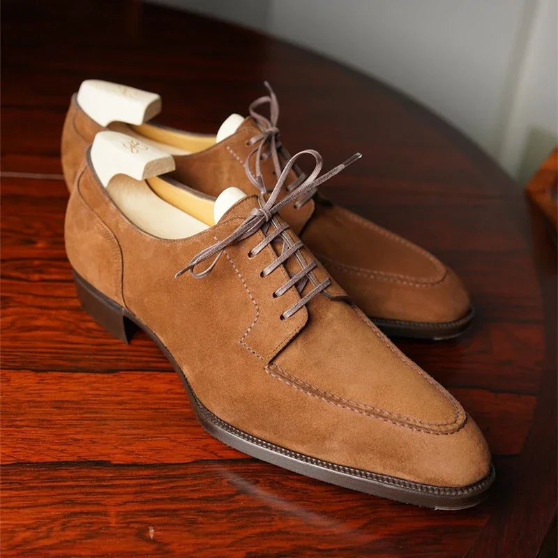 Classic Derby Shoes Men Shoes Fashion Versatile Business Casual Party Retro Splicing Lace Up Faux Suede Solid Color Dress Shoes