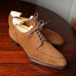 Classic Derby Shoes Men Shoes Fashion Versatile Business Casual Party Retro Splicing Lace Up Faux Suede Solid Color Dress Shoes