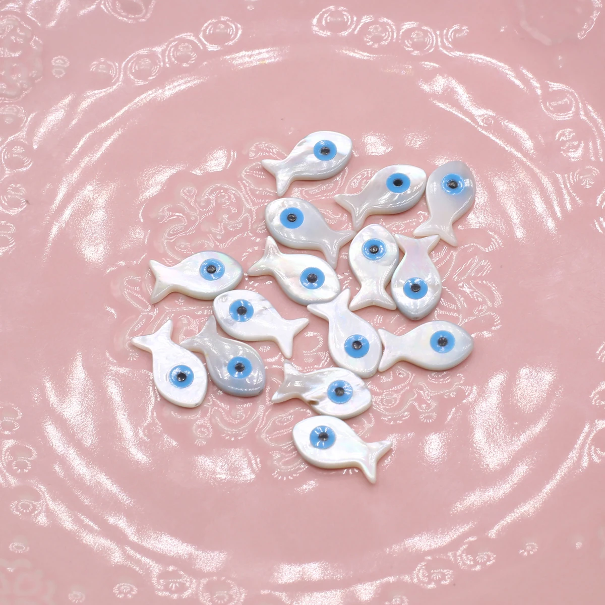 20Pcs Blue Demon Eyes Beads Natural Shell Evil Eye Fish Shape Beads Handmade Jewelry Making Bracelet Necklace Charms