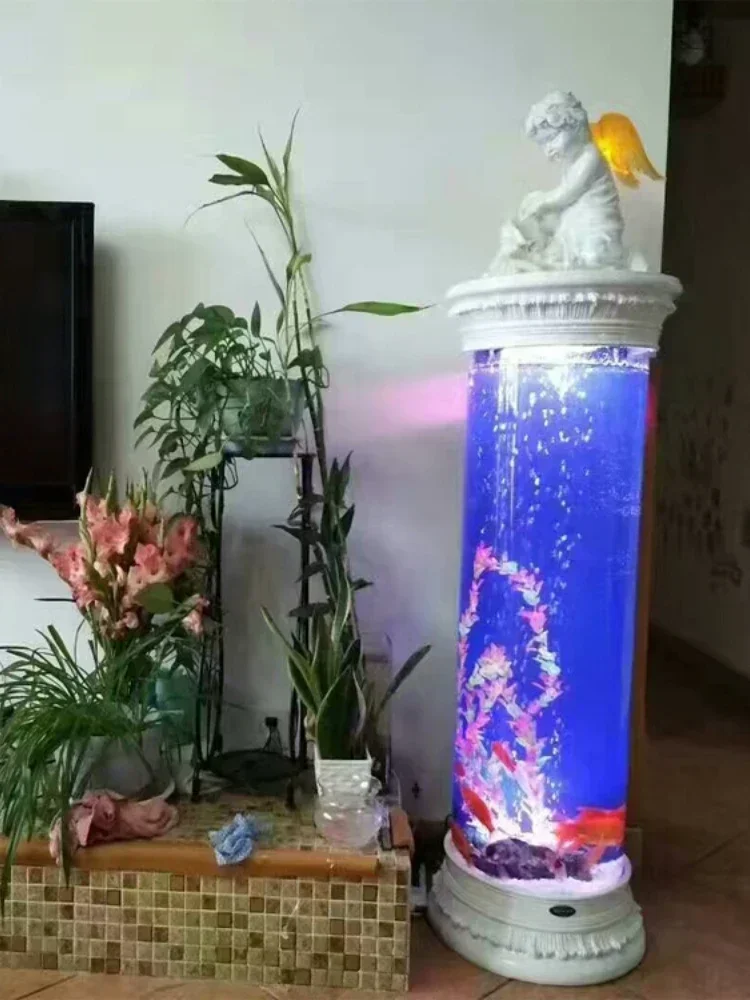 Cylindrical Fish Tank Large and Medium Size Aquarium Ecological Table Top Glass Creative Fish Tank Living Room Change Water