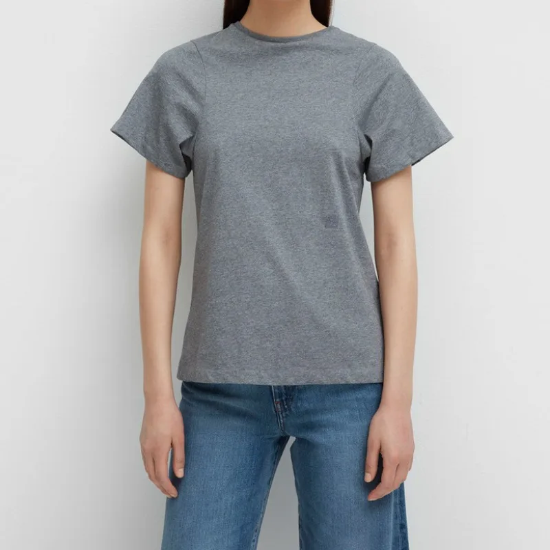 

Multicolor Embroidered Round Neck Short-sleeved Cotton Top Nordic Style Loose Casual Design Slim Fit Women's T-shirt