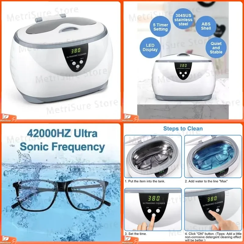 Digital Ultrasonic Cleaner 600ml for Tools Dental Instruments Dentures Jewelry Eyeglasses Scalpels Tweezers Surgical Tools