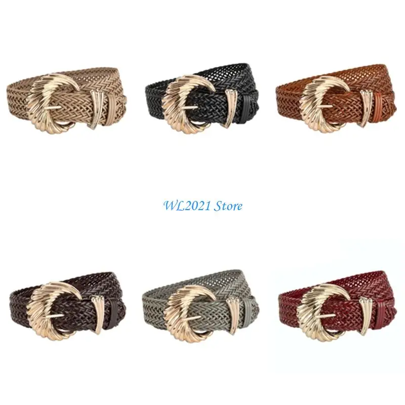 

G5GC Korean Waistband Retro Simple Woven Leather Bran Paper Girdle Vintage Women's Waist Belt Sash for Coat Dresses