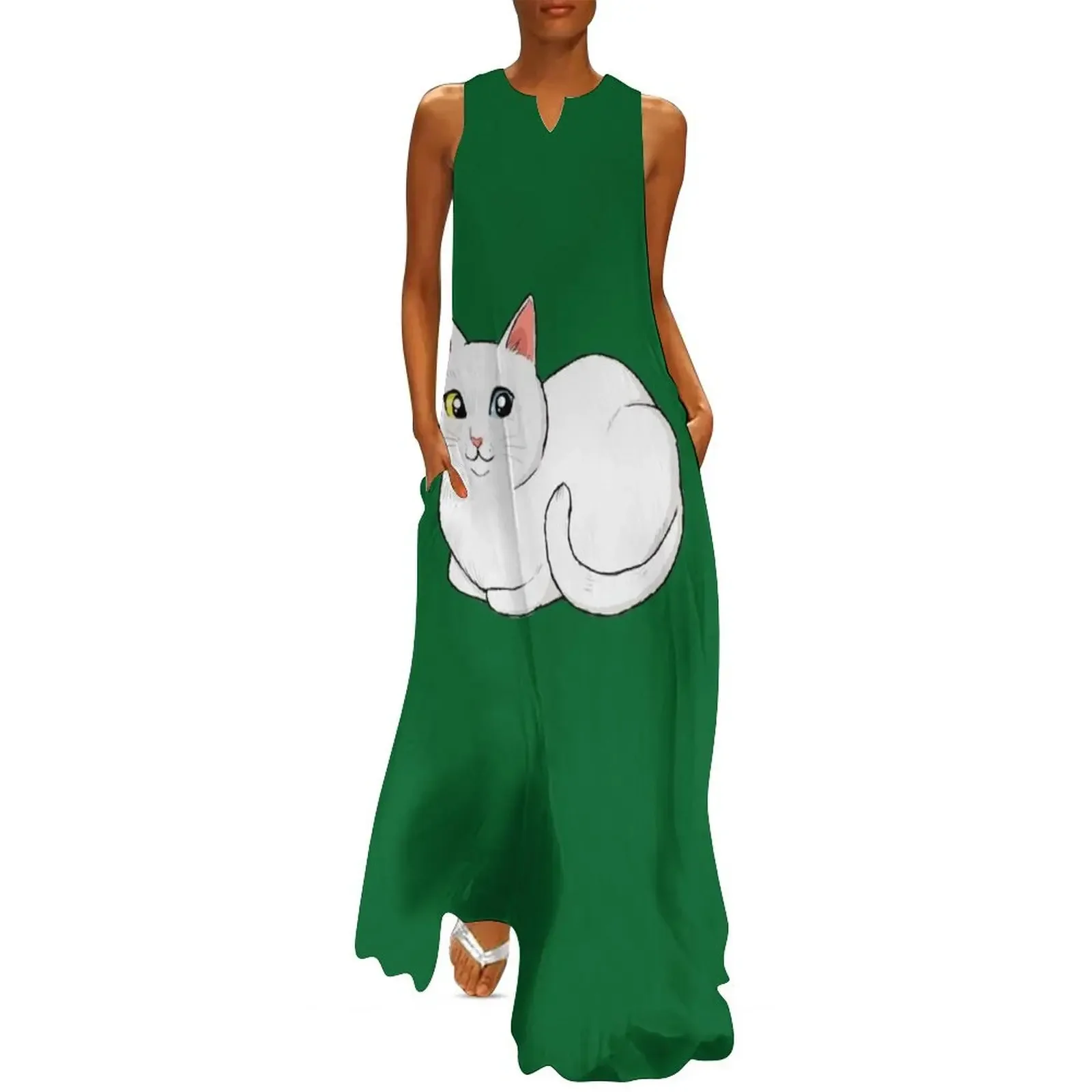 

White Cat Long Dress Woman's evening dress dresses summer woman 2025 women's clothing korea stylish dresses for woman 2025 Dress
