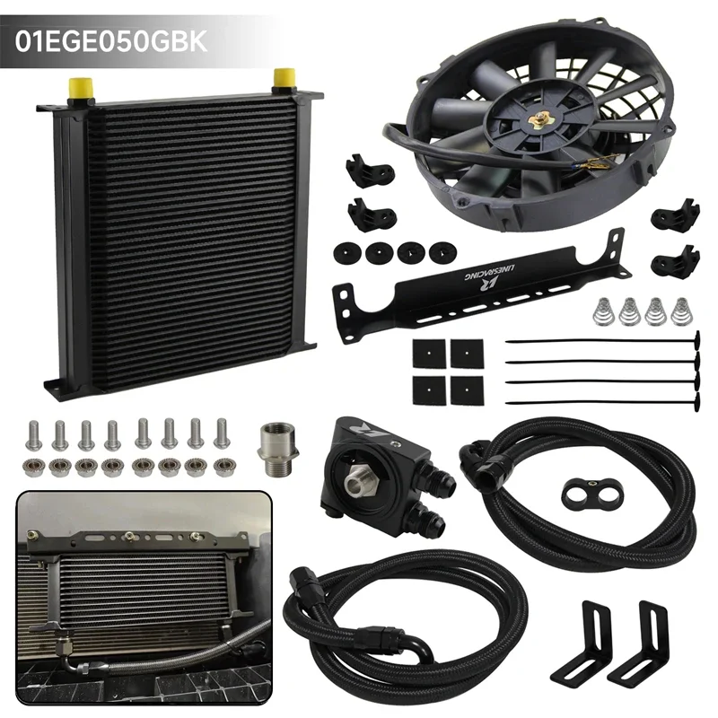 Aluminum AN10 40 Row Oil Cooler w/ Bracket Oil Line Kit Thermostatic 73 ±0.5°+7'' Electric Fan For M20XP1.5 and 3/4X16UNF