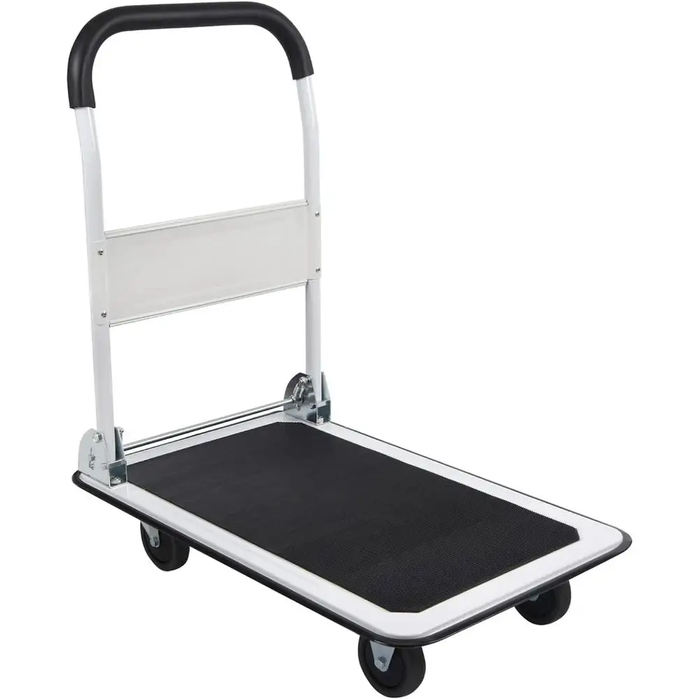 Foldable Platform Cart 330lbs Capacity 4 Wheels White Small Flatbed Cart