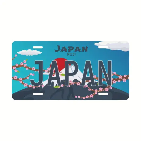 1PC Personalized Custom Aluminum License Plate - JDM Style Mount Fuji Theme Replica Garage Wall Decor (Decor Only)