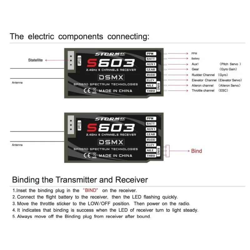 S603 2.4GHz DSMX DSM2 6CH Long Range Receiver w 15dB Amp PPM Output Fit JR SPektrum for Drone Quad FPV AR6210 Upgrade