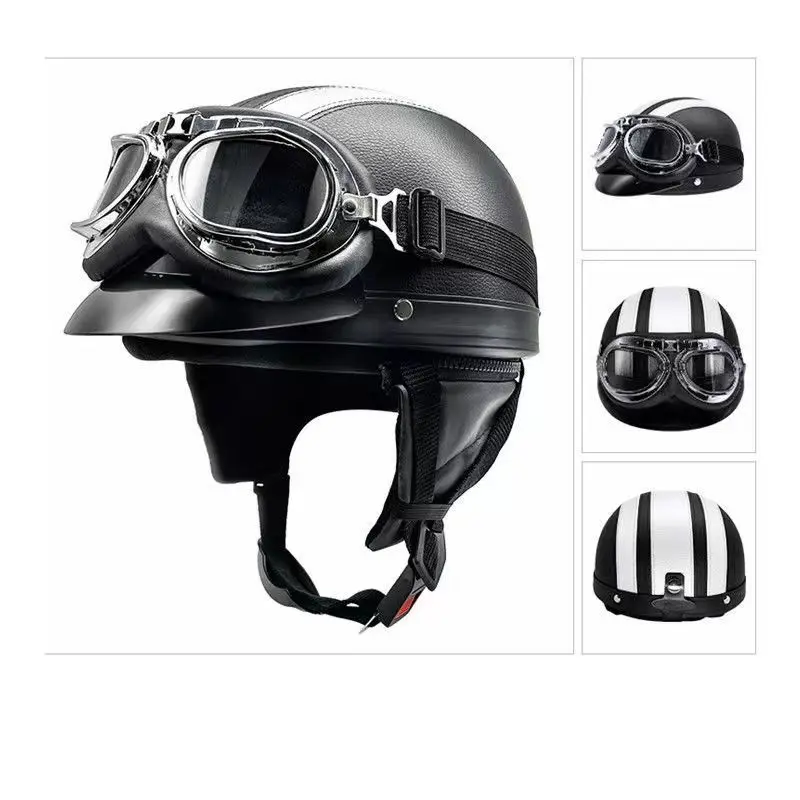 Casco moto mezzo-aperto retro retro casco moto e visiera occhiali UV moto cross-country moto mezzo casco