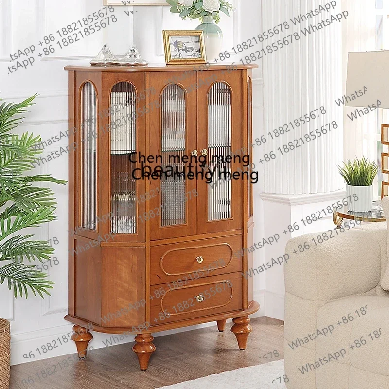 French Solid Wood Curio Cabinet Vintage Locker Light Luxury Cream Style Side Cabinet Multi-Functional Home Bookcase  AB