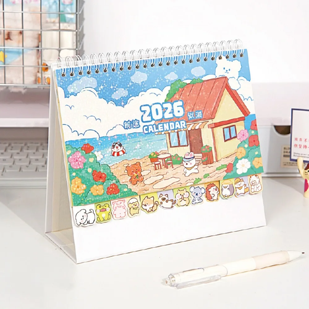 

Memo Notes 2026 Desk Calendar Coil Binding Cartoon Tabletop Schedule One Month to View Learning Plan Calendar Office