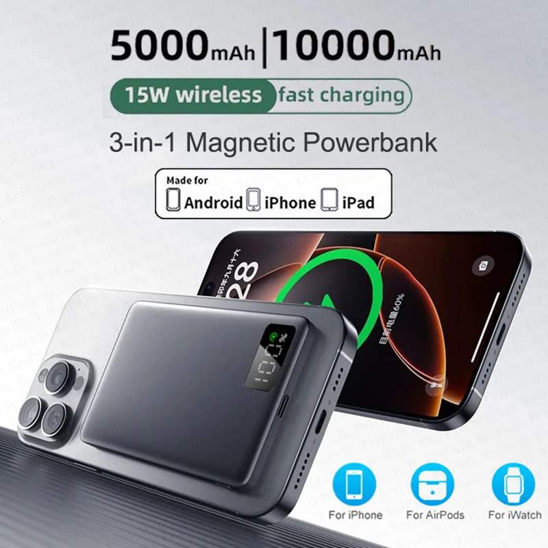 

For Apple Magsafes Powerbank Magnetic Wireless Portable Charger External Battery Fast Charging For iPhone 16 15 14 13 12 Pro Max