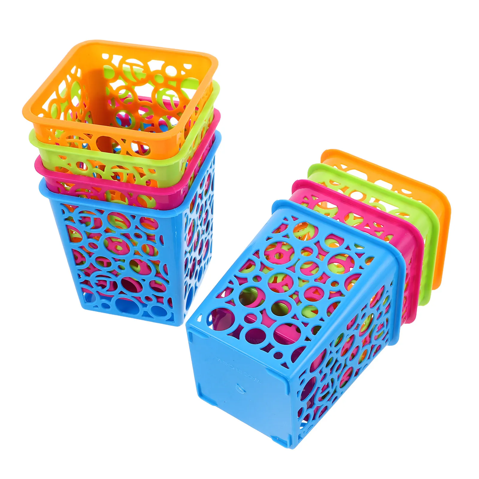 8Pcs Desktop Pencil Holder Square Organizer Basket Pen Container Mini Desktop Trash Bin Stationery Storage Box