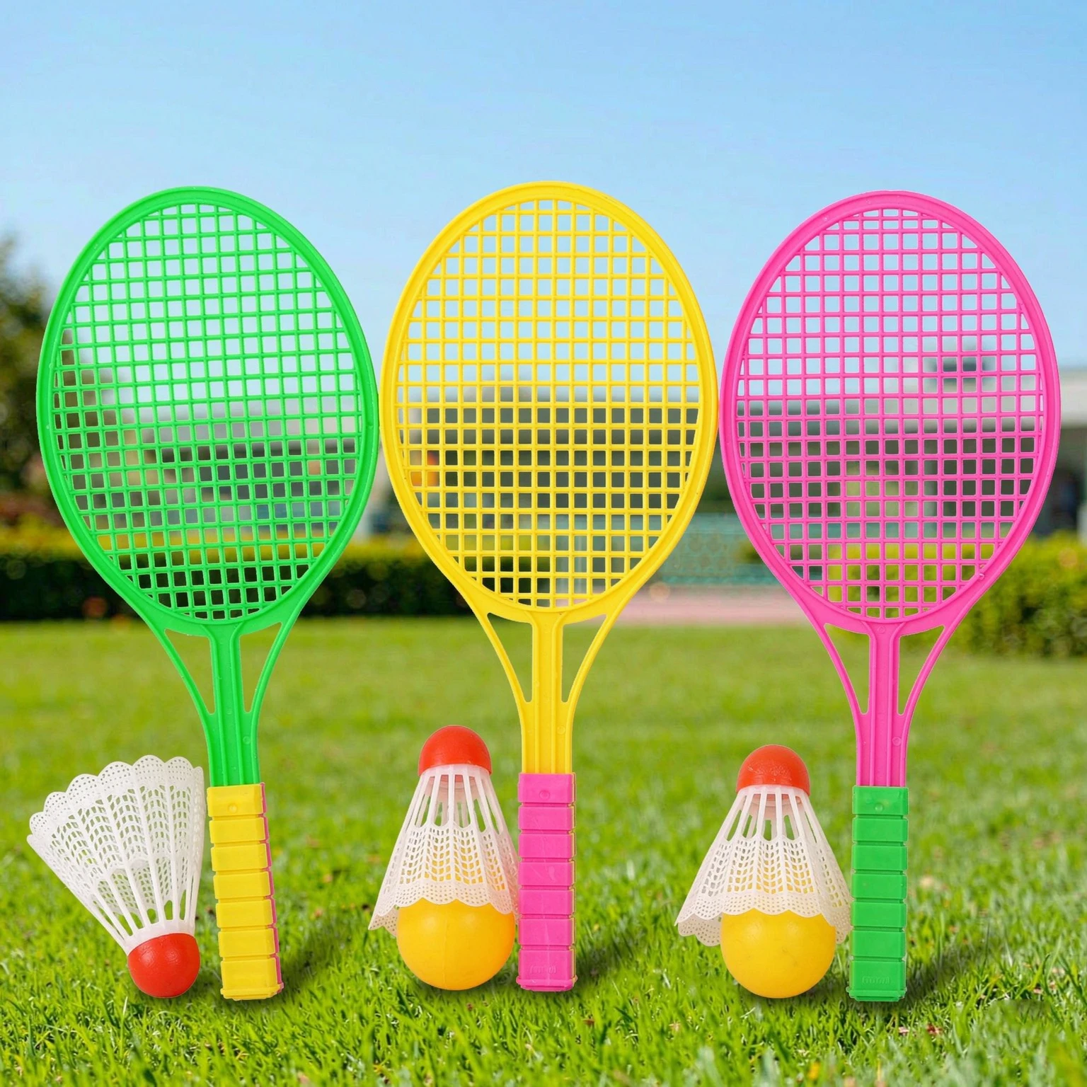 Kids Badminton Racket Set Colorful Plastic Racquets with Shuttlecocks Outdoor Backyard Beach Park Sports Toy for Boys Girls TMZ﻿
