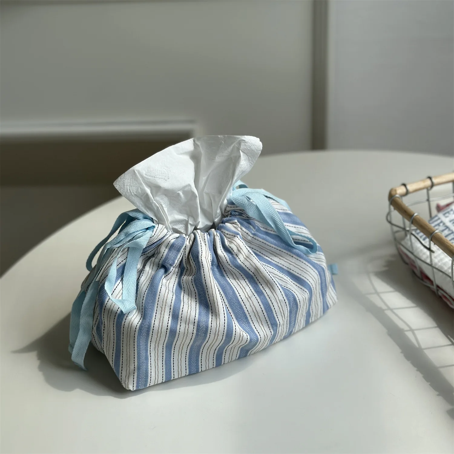 Blue Stripe Tissue Bag Storage Bag Car Napkin Paper Case Home Organizer Nordic Decoration Accessories For Livingroom