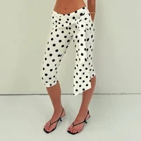 Women Y2k Polka Dot Printed Capris Cute Low Rise Stretchy Cropped Pants Side Bow Tie Skinny Capri Leggings Going Outs - Image 6