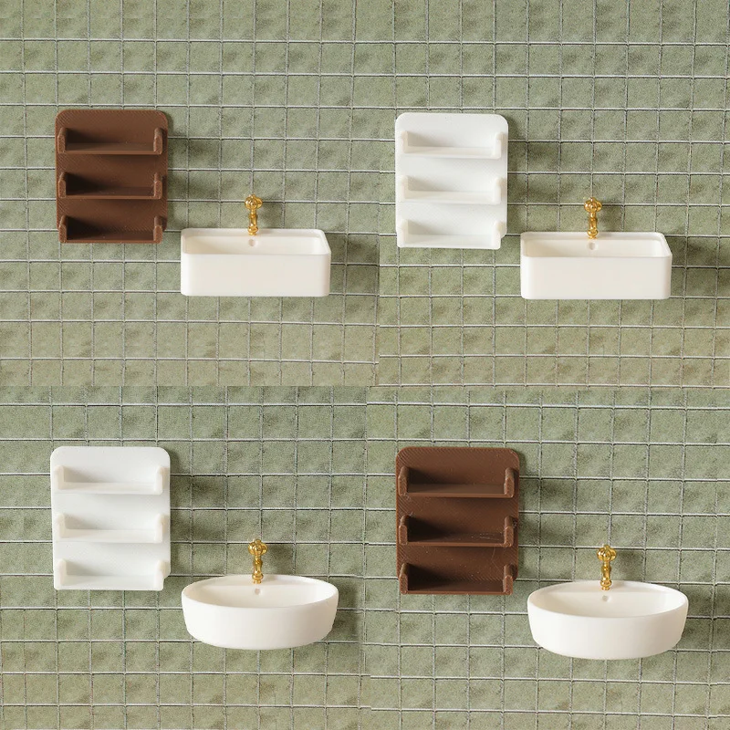 

1:12 Scale Miniature Dollhouse Bathroom Sink & Storage Rack, Tiny Furniture Pretend Play Decor Accessories for Miniature Scene