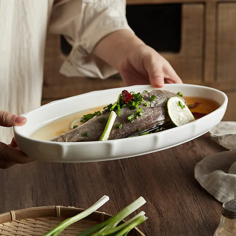 

1 шт., тарелка с рыбой на пару для домашнего использования, высокая эстетика, изысканный японский стиль, высококачественная керамическая посуда, безопасный материал