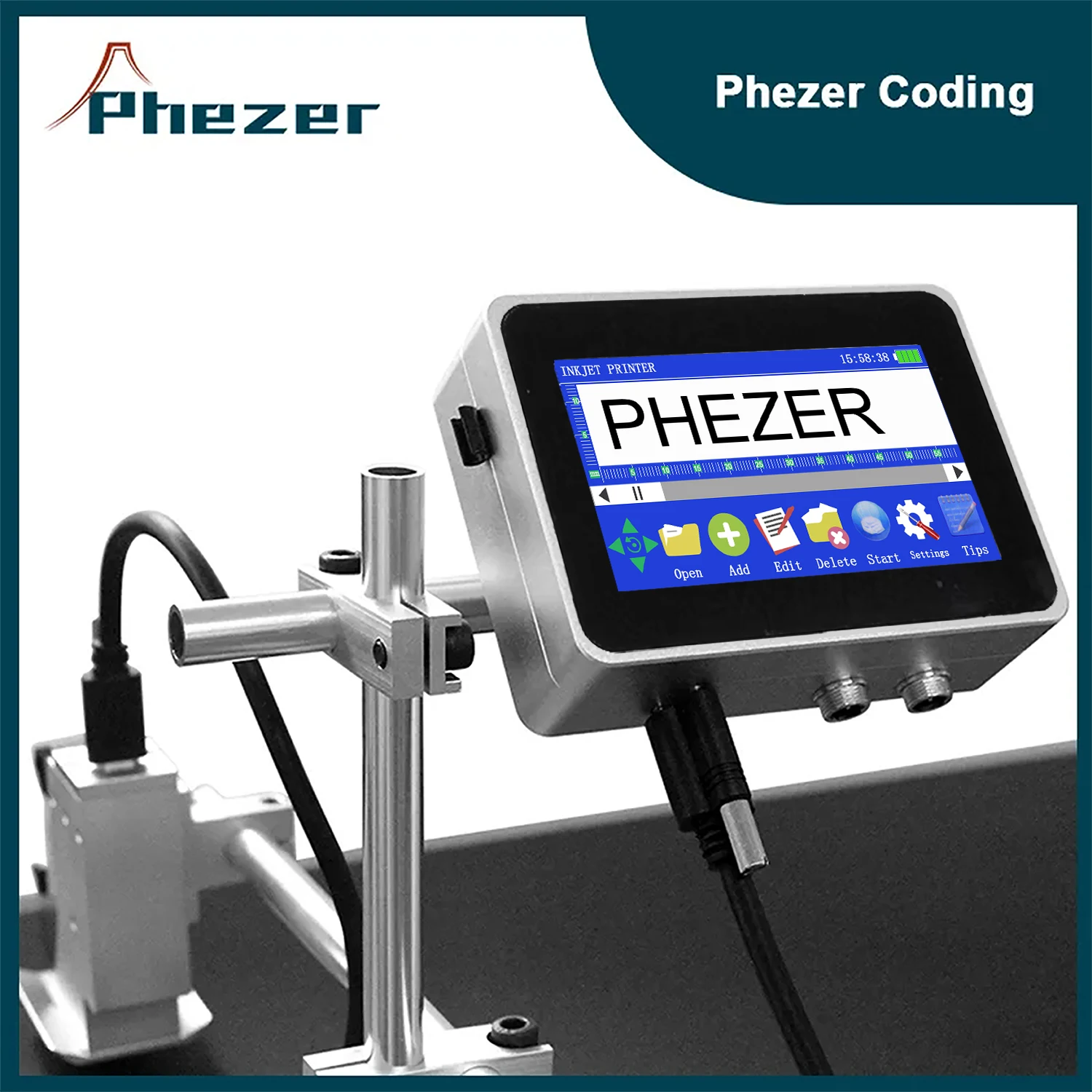 

Phezer QR Bar Batch Code Date Number Logo Expiry Date Label Printer TIJ 12.7/25.4mm PX1 Online Inkjet Printer Thermal Computer