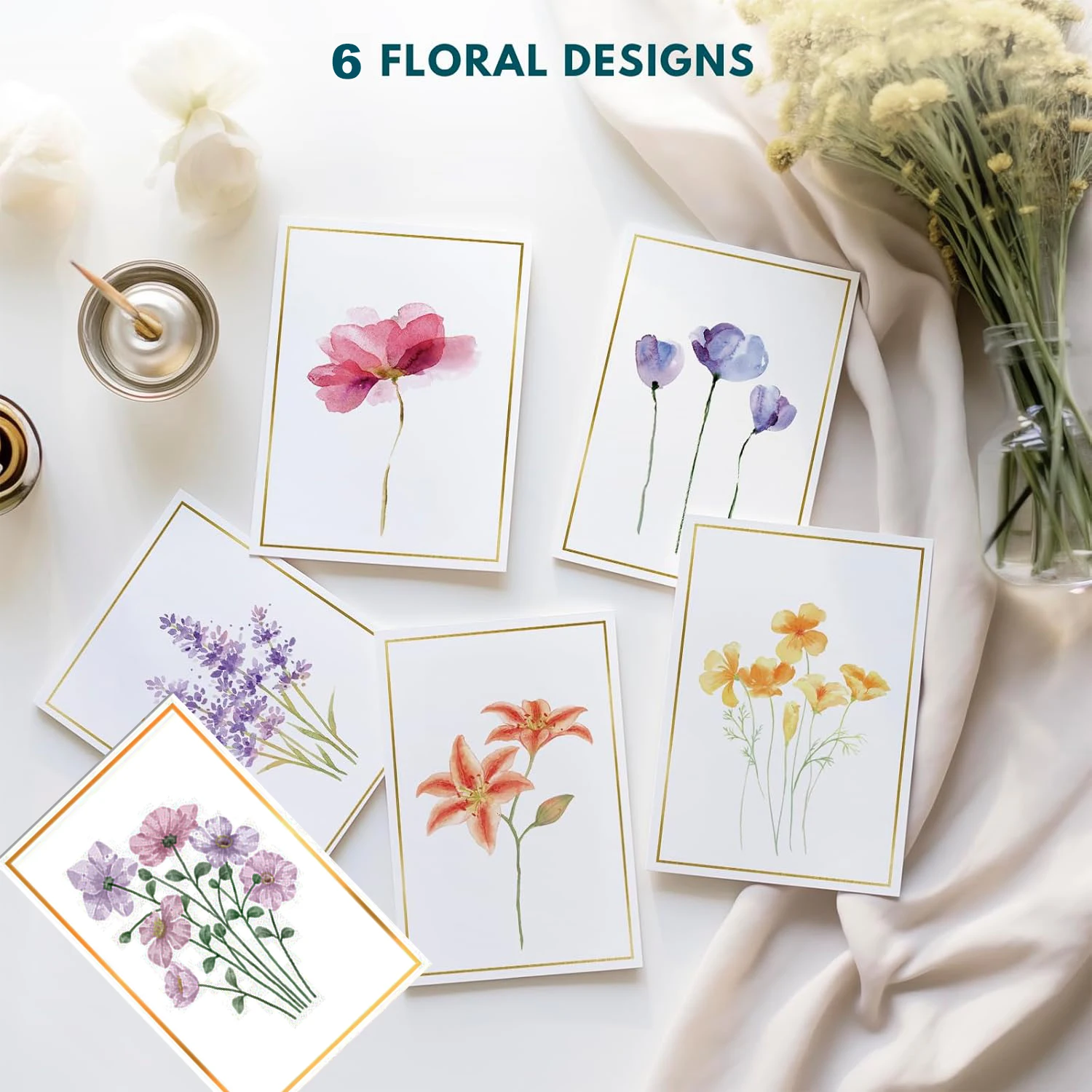 6/12 Pack Blank Greet Cards, Elegant Gold Foil Blank Note Cards with Envelopes, Blank Greeting Cards, Perfect  For All Occasions