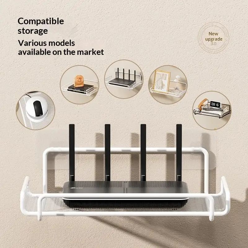 Iron Wall Mounted Router Shelf No Drill Space Saving Organizer For TV Top Boxes Keys Small Living Room Items