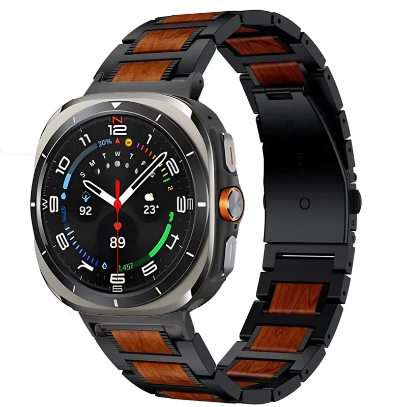 حزام ساعة خشبي + معدني لساعة سامسونج جالاكسي الترا 47 ملم خشبي عالي الجودة يحل محل سوار معصم ساعة جالاكسي حزام الترا