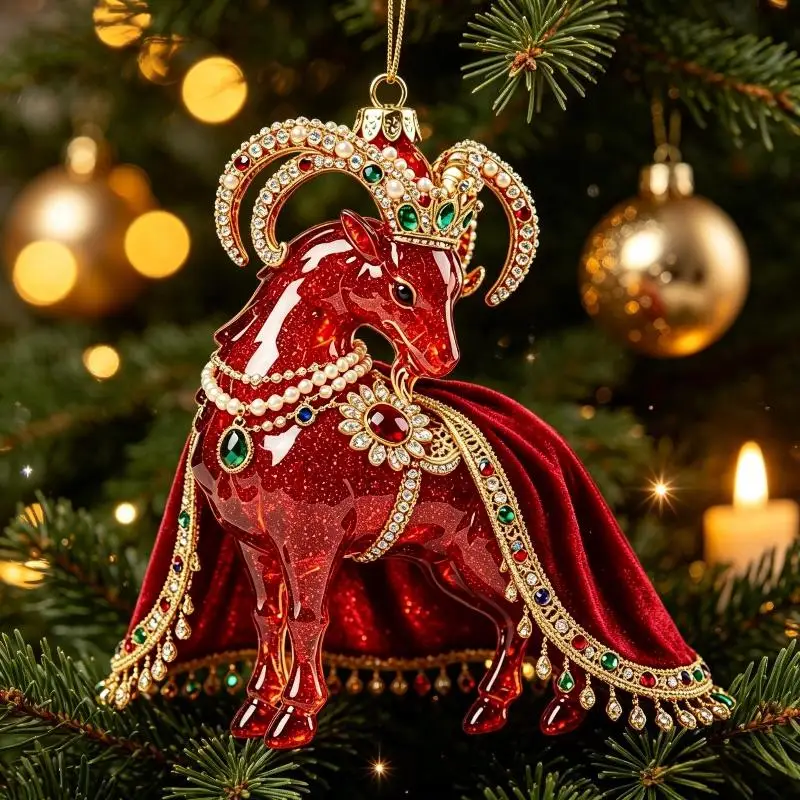 2D Acrylic Chinese Zodiac Goat Hanging Ornament Auspicious Red Gold Design For Spring Festival Home Decor