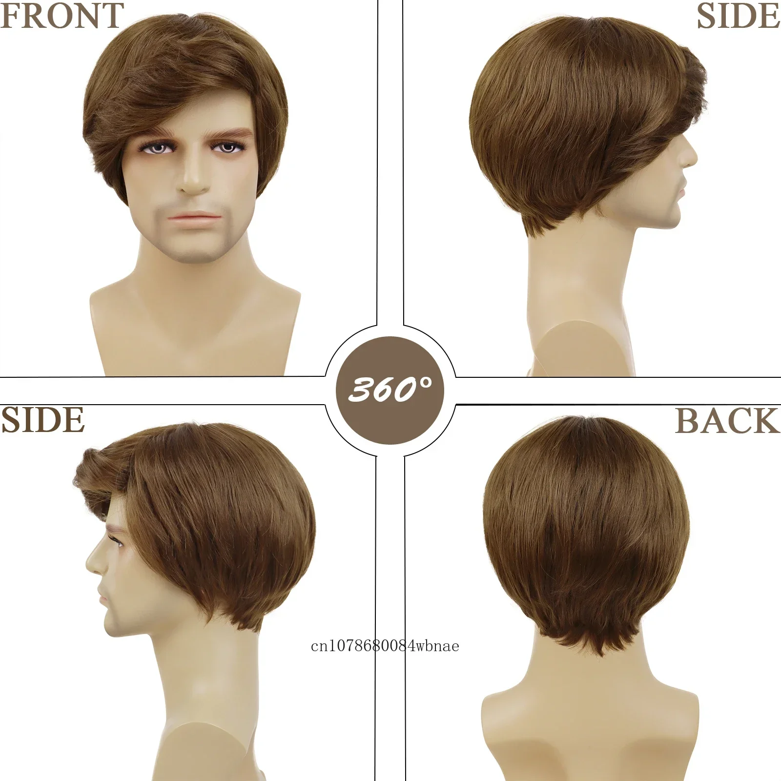 Men's Fashion Synthetic Brown Wigs with Side Bangs for Boys Cool Guys Short Wig Daily Use Costume Party Heat Resistant Fiber