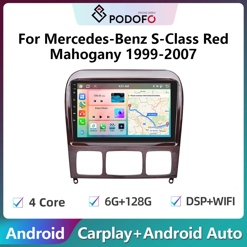 

Podofo Android Car Radio For Mercedes Benz S-Class W220 1998-2005 Carplay Stereo Player Autoradio WIFI GPS Navigation FM/RDS