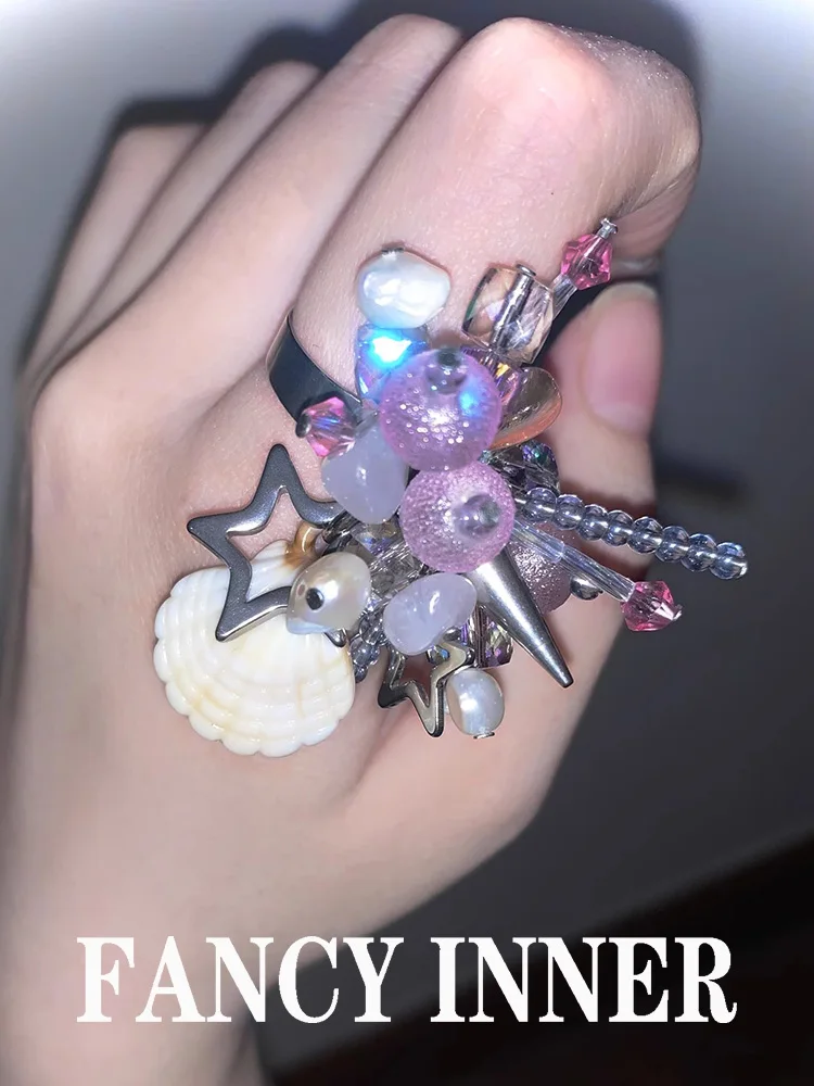 2025 New Punk Finger Ring Sea Shell Decoration y2k Ins Adjustable Rings Accessaries for Women Men Couple Party Jewelry кольца