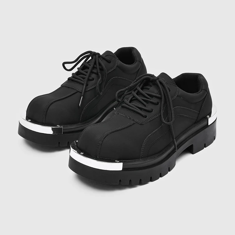 Classic Men Derby Shoes Black Men Casual Thick Soled Durable Casual Shoes Daily Commuting Shoes Sizes 38-46 Men Shoes