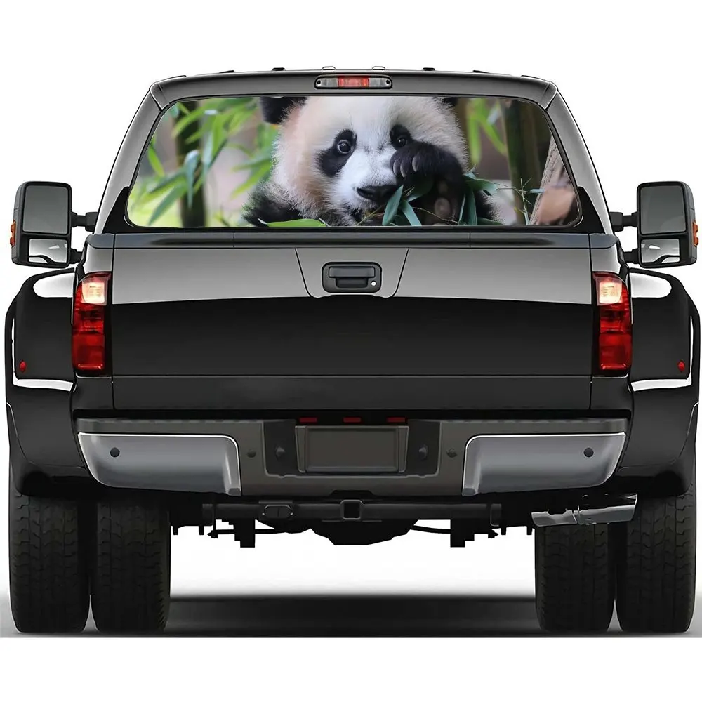 Cute Panda Eating Bamboo Car Rear Windshield Sticker Truck Window See Through Perforated Back Window Vinyl Decal Decoration