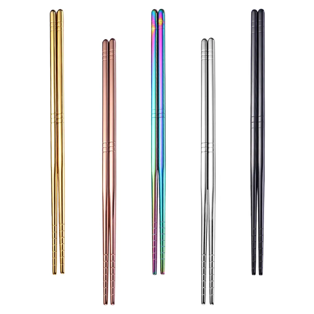 

5 Pairs Stainless Steel Chopsticks Set Reusable Travel Cooking Utensils Non Slip Kitchen Tableware Gift
