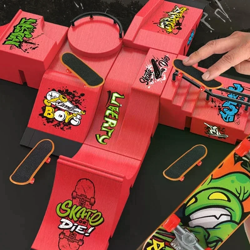 Emocionante juego de monopatín en miniatura con punta de dedo para niños, juego deportivo con dedos con accesorios de escena de rampa.
