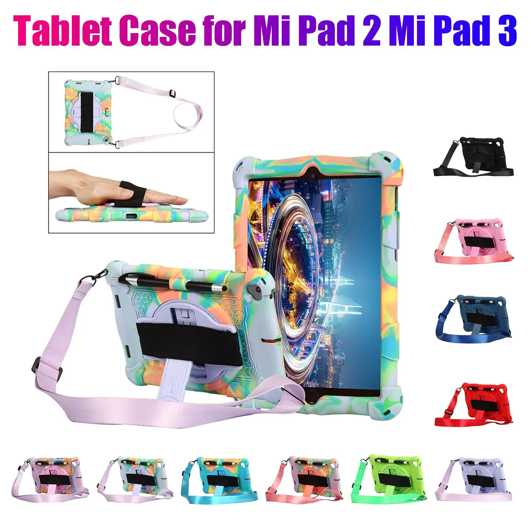 

AT9-силиконовый чехол для Xiaomi Mi Pad 2 MiPad 3 7,9-дюймовый чехол для планшета Подставка для планшета с ручкой и ремешком для