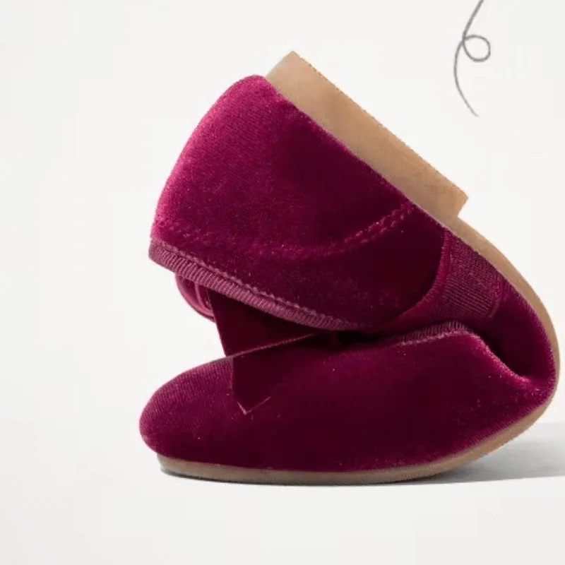 Chaussures de princesse en velours pour bébé fille, souliers plats à nœud de danse, rétro, doux, à la mode, pour enfant en bas âge, printemps automne été