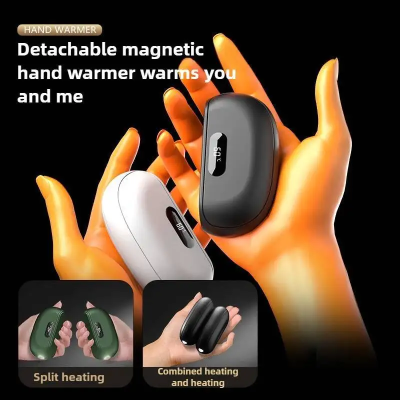 磁気デジタルディスプレイ充電式ハンドウォーマー、懐中電灯とパワーバンク付き – 冬用の防爆ポータブル加熱パッド