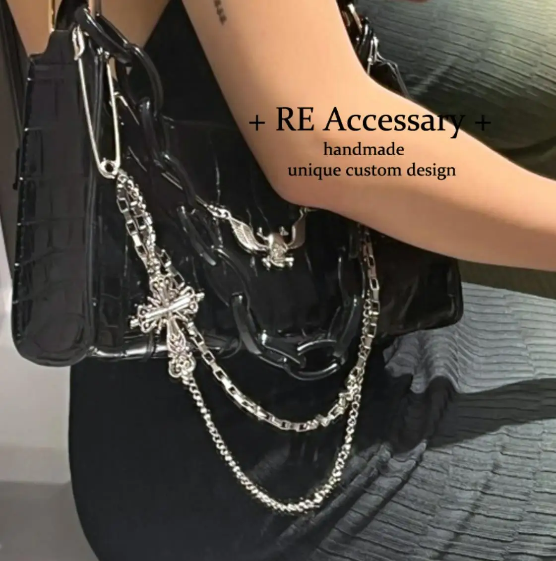 

Cool Chain Y2k Girls Underarm Bags Fashion Pu Leather Women's shoulder Bag Punk Cross Decorate Shoulder Crossbody bags