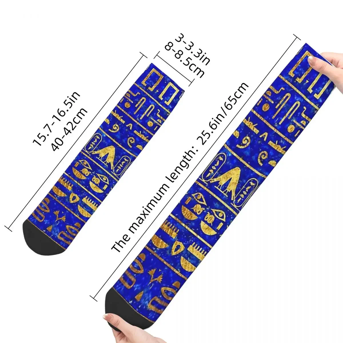 Blue Lapis And Gold Hieroglyphics Men's Socks Ancient Egypt Egyptian Unisex Harajuku Pattern Printed Crazy Crew Sock Gift