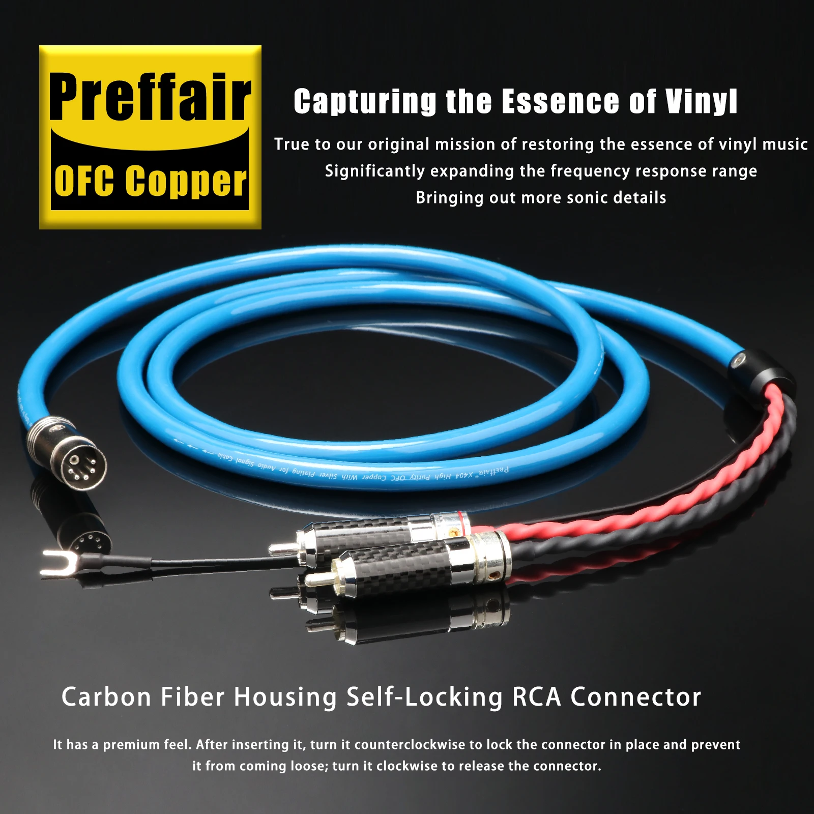 Preffair HiFi 5Pin DIN to 2RCA OFC Silver Plated Phono Tonearm Cable Ground Y Spade Wire Turntable Interconnect Cord