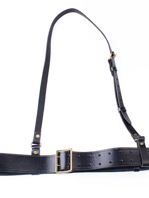 Black Double Needle Buckle Officer Leather Belt Crossed Shoulder Diagonal Shoulder Strap Performance Props 55 Style Bullhide ...