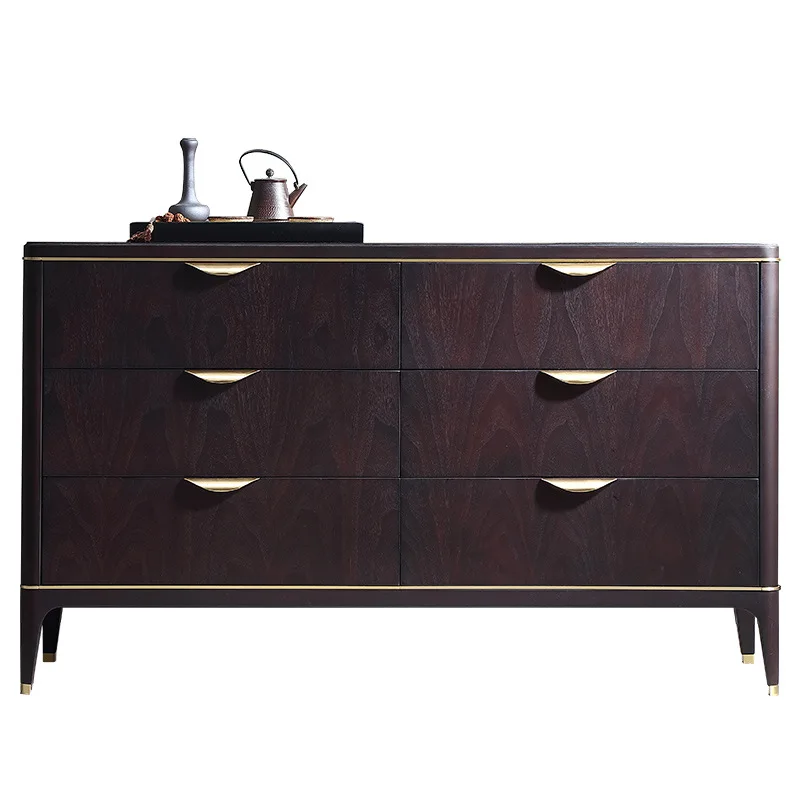 

New Chinese-style ash wood porch cabinet, dining side cabinet integrated against the wall, storage six-chest cabinet furniture