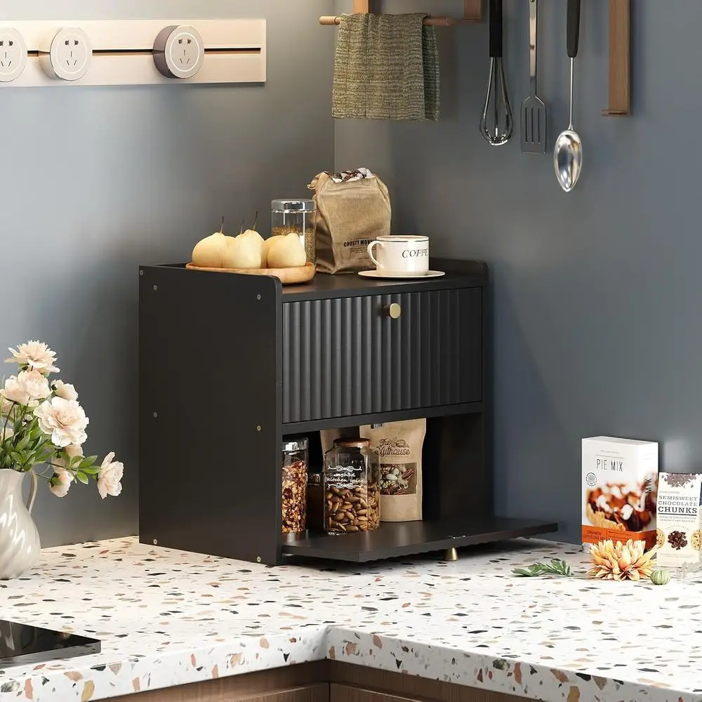 صندوق خبز كبير من الخيزران ذو طابقين - منظم تخزين سطح المطبخ على طراز المزرعة الريفية باللون الأسود #2