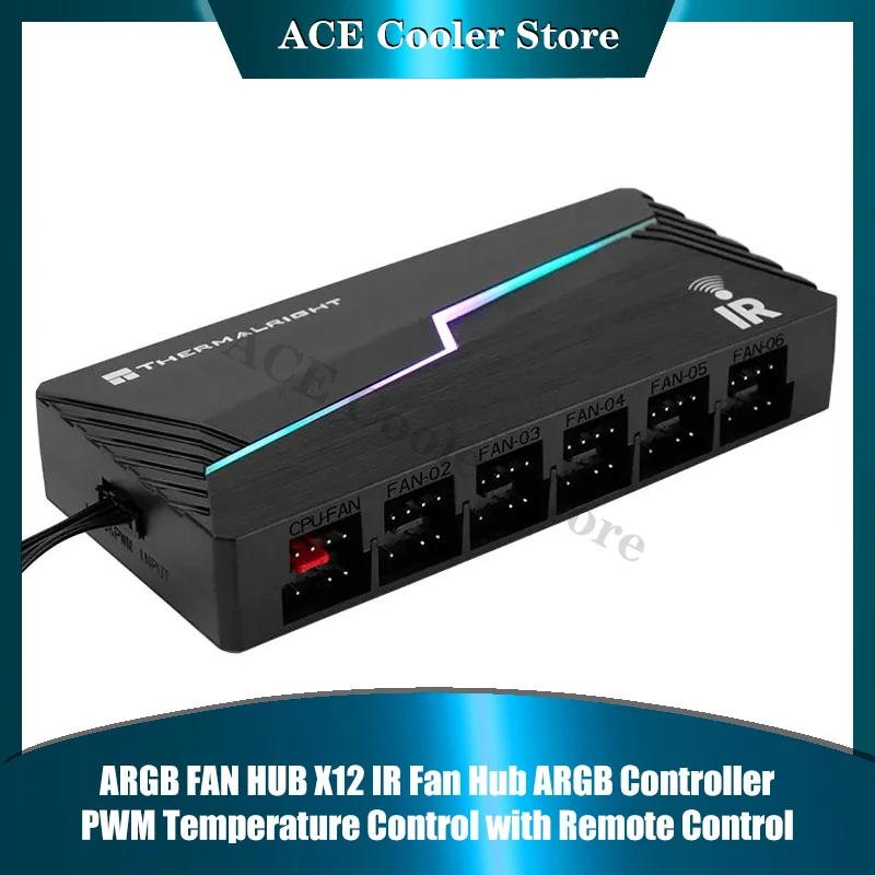 ARGB Fan Hub, IR Remote Control Support Computer PWM+Light AURA SYNC, 12X Headers Interface